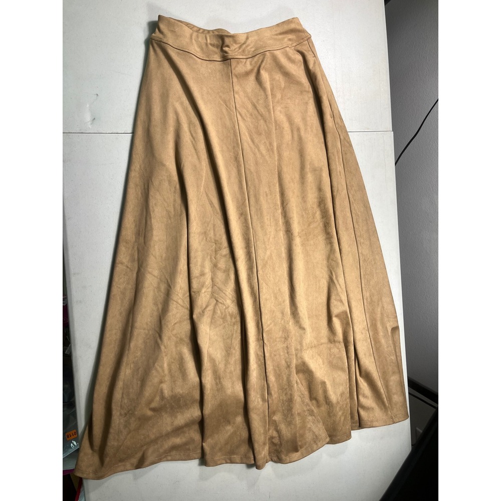 Halara Womens S NWT Faux Suede Maxi Skirt Tan Brown Flowy A Line Boho Western